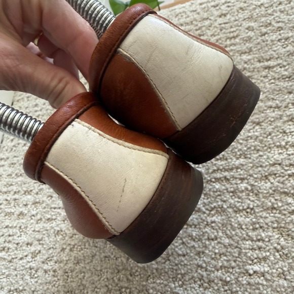 VINTAGE 80s RALPH LAUREN Two Tone Leather Penny Loafers 7.5 AA BENCH MADE MAINE - Picture 3 of 10